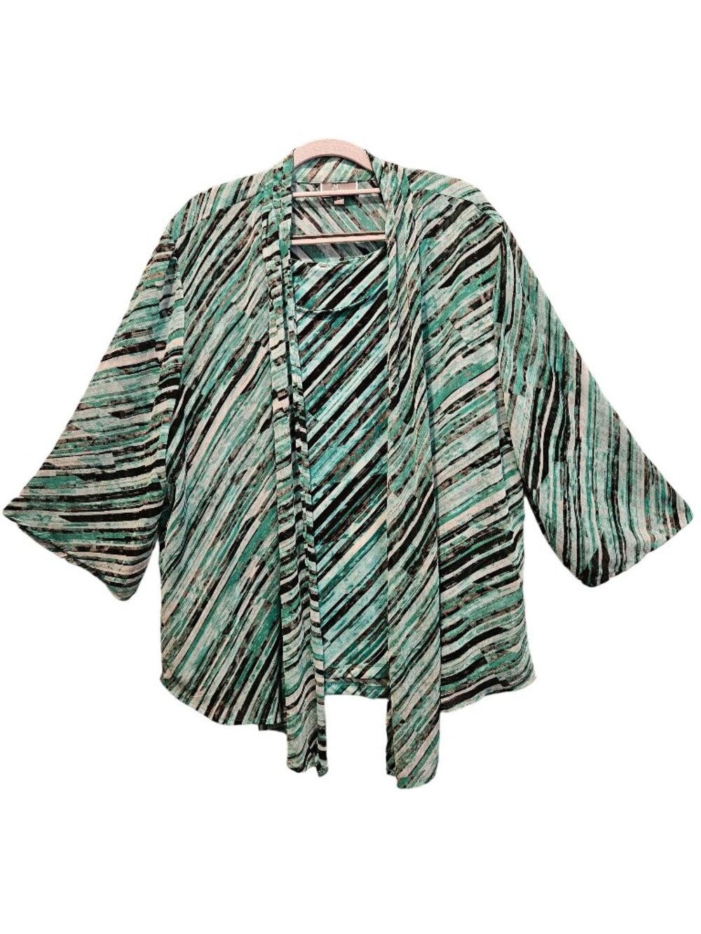 JM collection Blouse tank set Womens XL Turquoise Black vacation cruise office